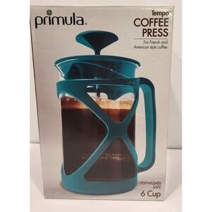Primula Tempo  Teal‎ 6 Cup Glass Coffee Press  NIB